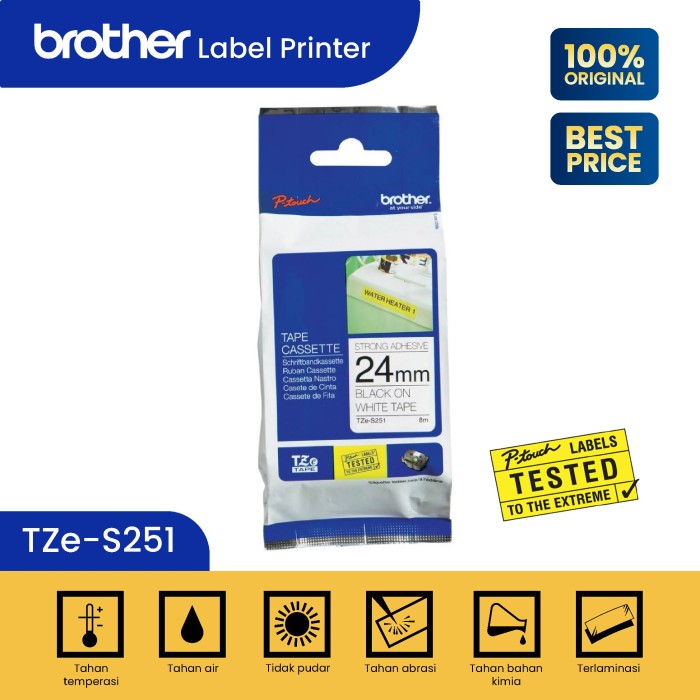 Label Tape Cassete Brother TZE-S251 24 mm Black on White (Strong Adheshive)