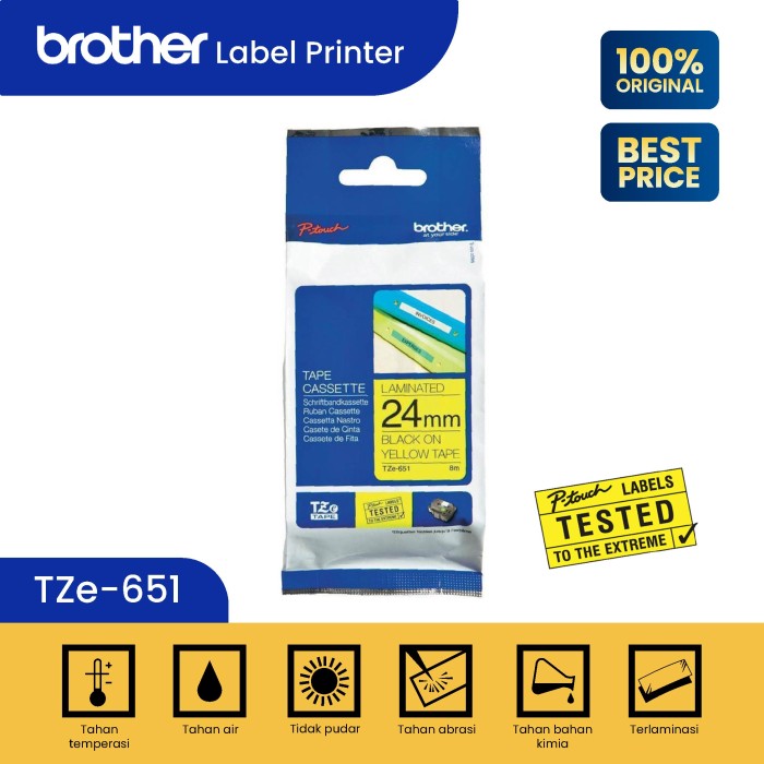 Label Tape Cassete Brother TZE-651 24 mm Black on Yellow