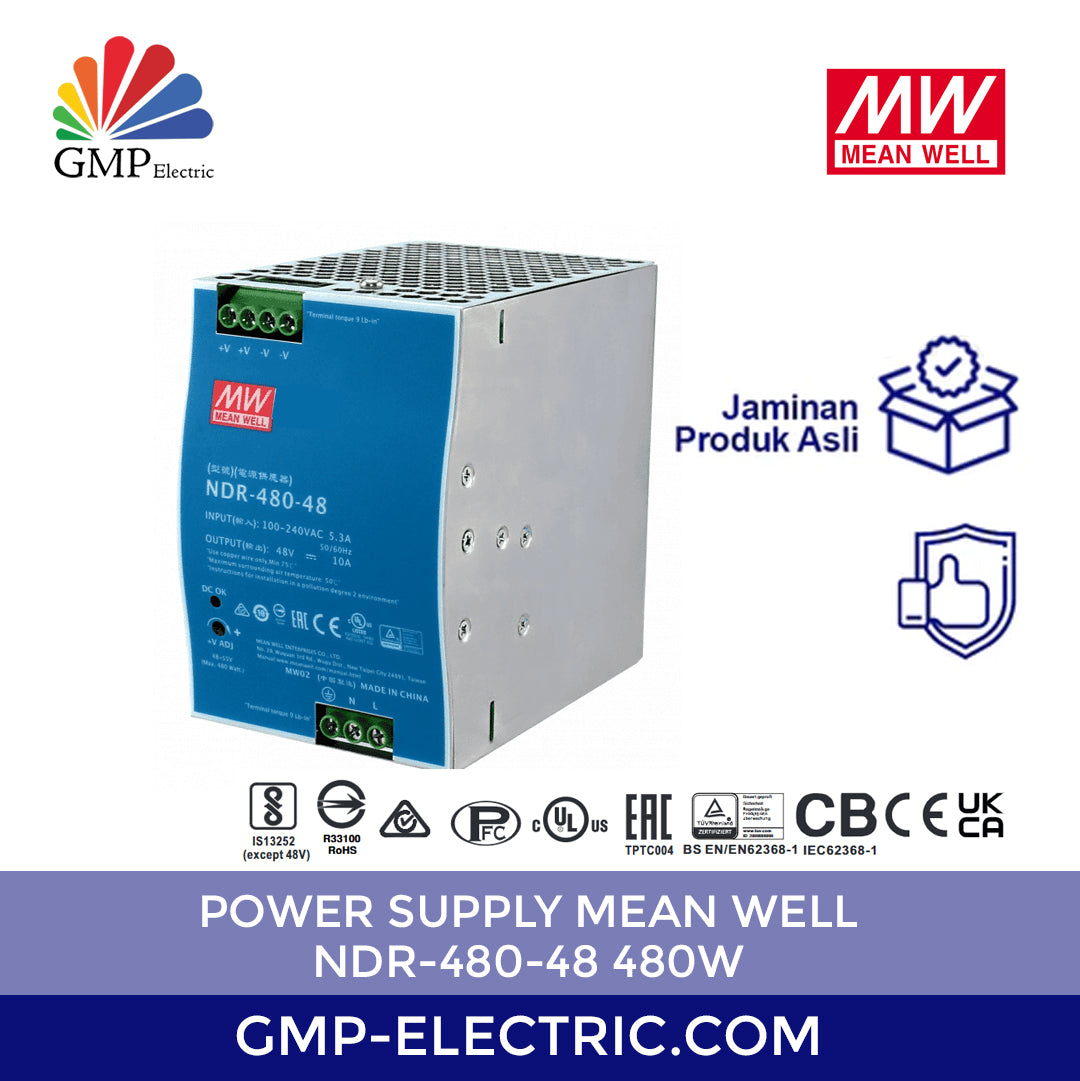 MEAN WELL NDR-480-48 48V 480W DIN Rail Power Supply - Industrial, Brand New