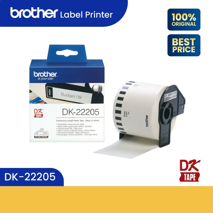 Broter DK 22205 Paper Tape Label 62MM X 30M BLACK ON WHITE