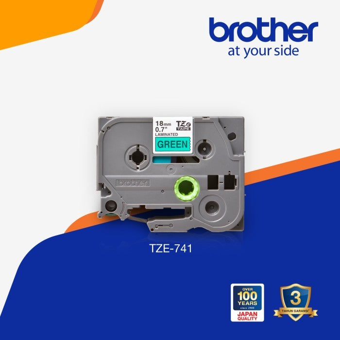 Label Tape Cassete Brother TZE-741 18 mm Black on Green