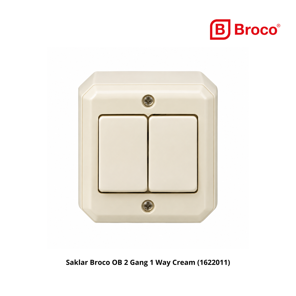 Saklar Broco OB 2 Gang 1 Way Cream (1622011)