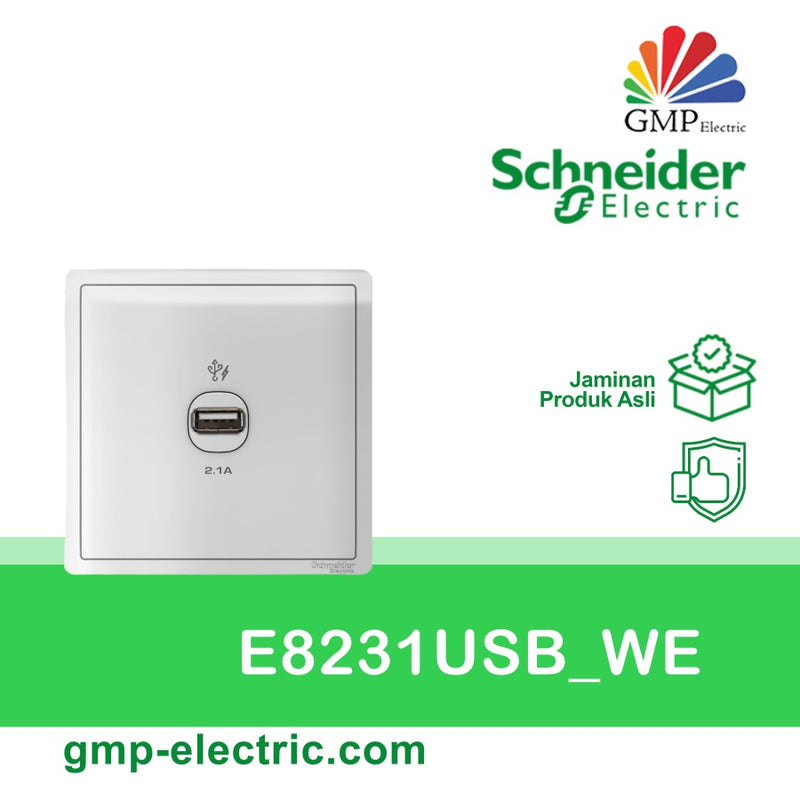 Outlet USB Charger 1G Schneider Pieno E8231USB_WE 1x2.1A White