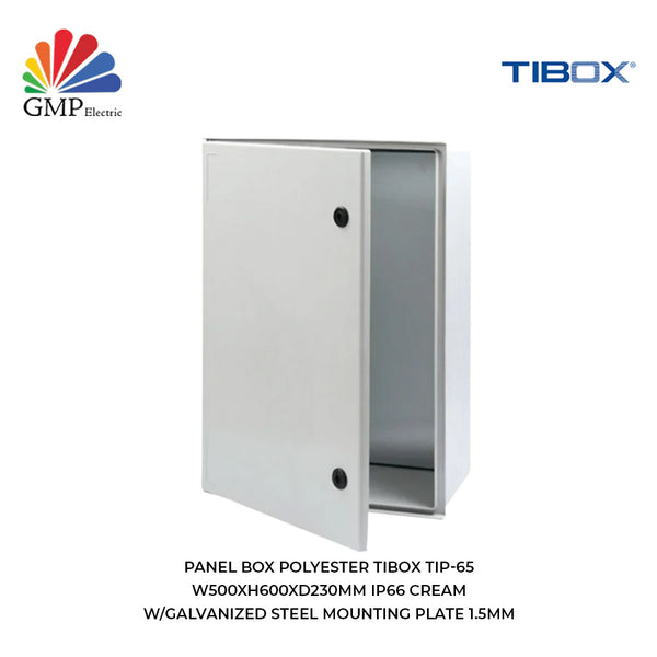 Panel Box Polyester TIBOX TIP-65 W500xH600xD230mm IP66 Cream w/Galvani