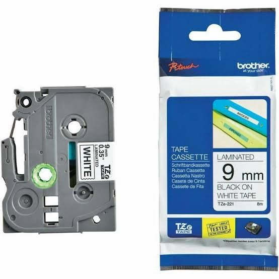 Label Tape Cassete Brother TZE-S221 9 mm Black on White Strong Adhesive