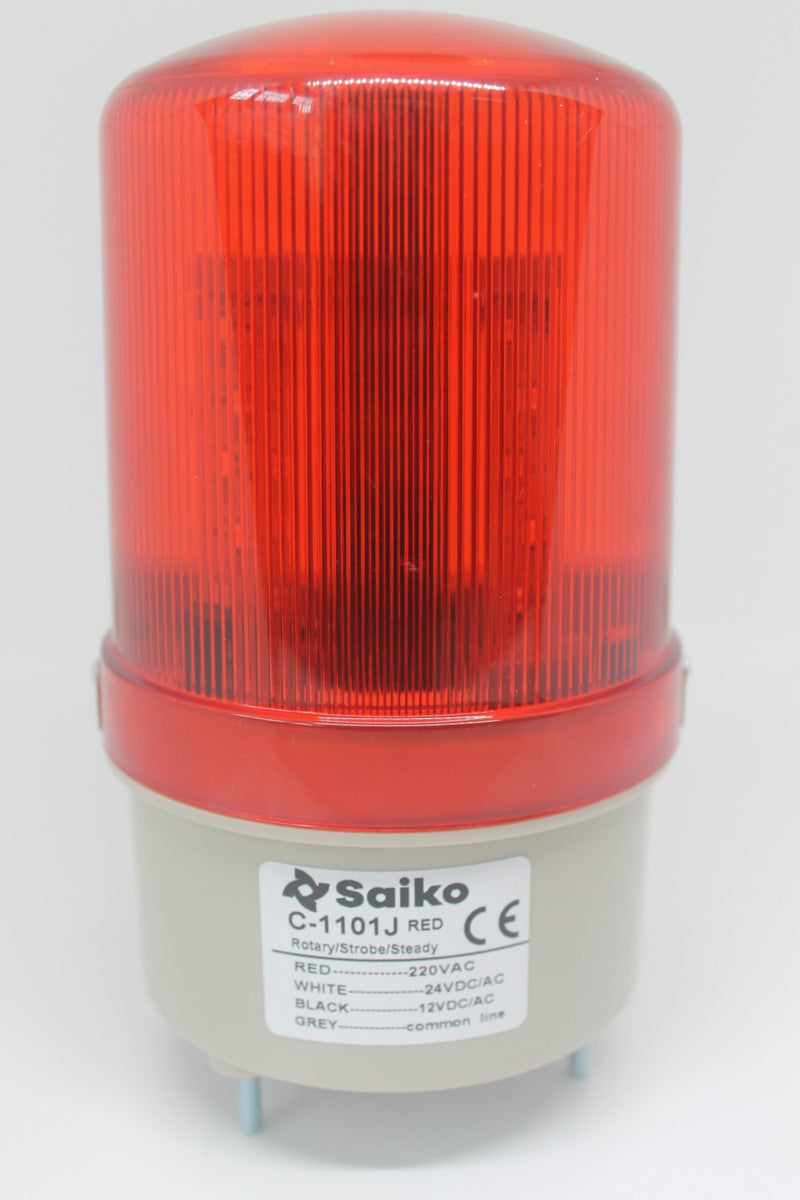 Warning Light 4" Saiko C-1101R 12-24-220VAC/DC, Rotary/Flash/Steady RED