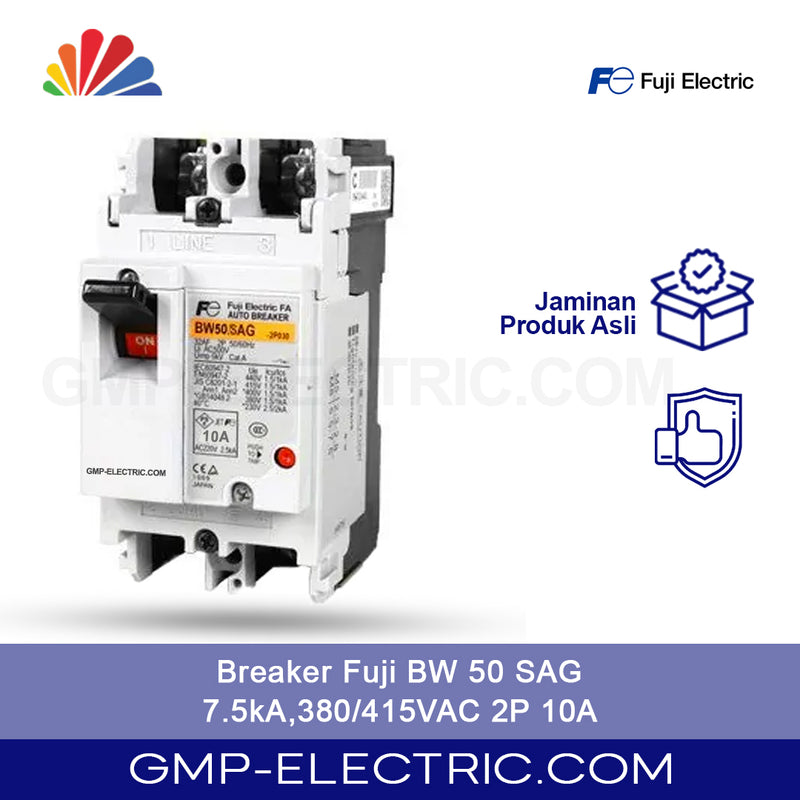 Breaker Fuji BW 50 SAG 7.5kA,380/415VAC 2P 10A / BW50SAG