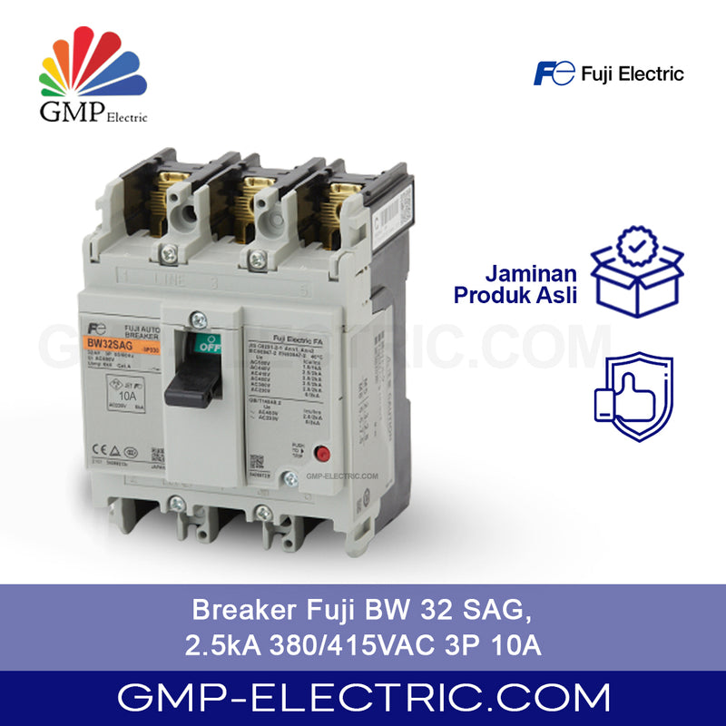 Breaker Fuji BW 32 SAG, 2.5kA 380/415VAC 3P 10A / BW 32 SAG