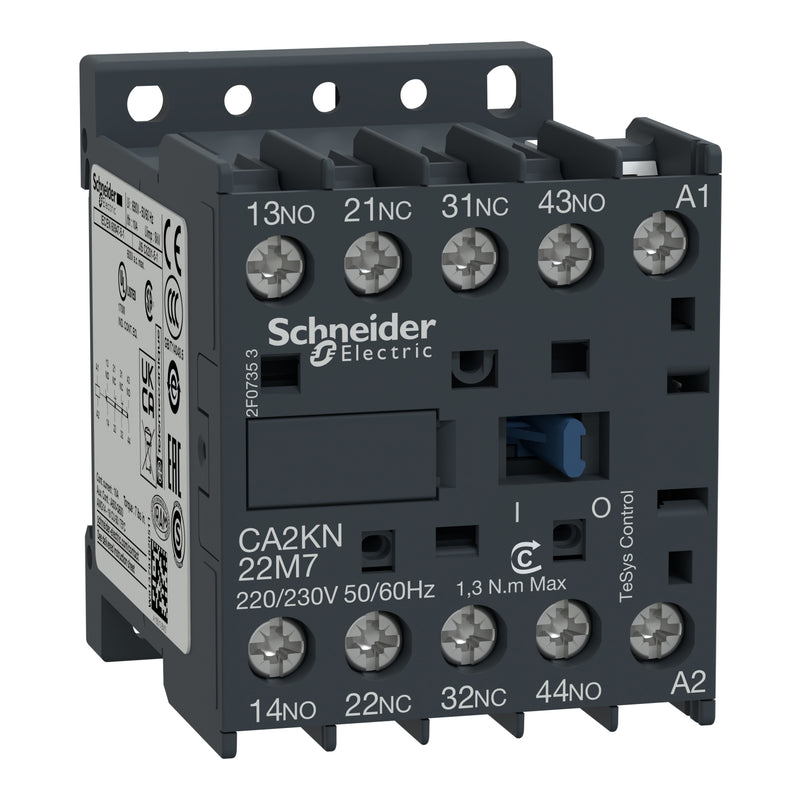 Schneider Relay Kontrol TeSys K 10A – 24VDC & 220VAC Coil, 2–4 Kontak | CA2KN22M7 / CA2KN31M7 / CA2KN40M7 / CA3KN22BD / CA3KN31BD / CA3KN40BD