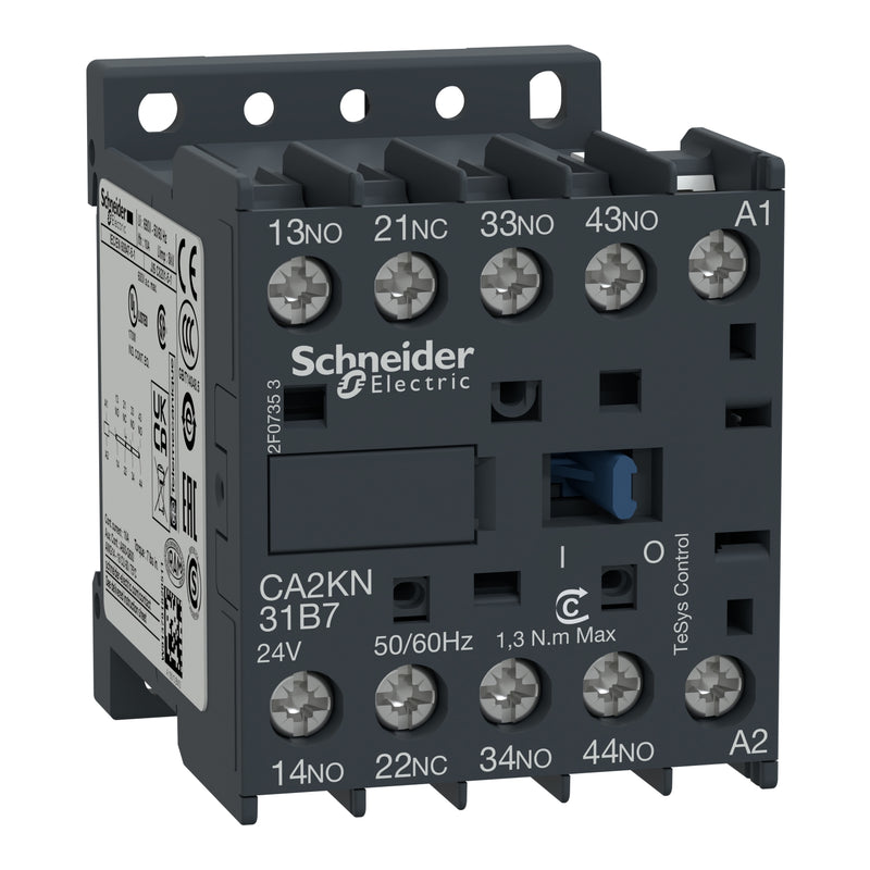 Schneider Relay Kontrol TeSys K 10A – 24VDC & 220VAC Coil, 2–4 Kontak | CA2KN22M7 / CA2KN31M7 / CA2KN40M7 / CA3KN22BD / CA3KN31BD / CA3KN40BD