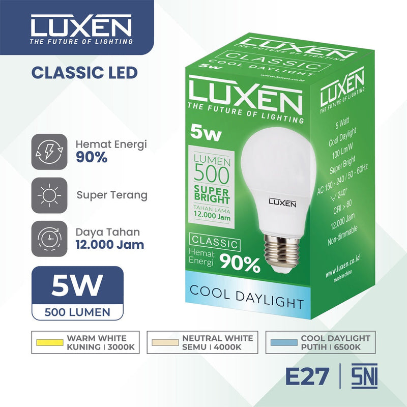 Lampu LED Bulb Luxen Classic 5W CDL 150-240V 100LM/W 6500K