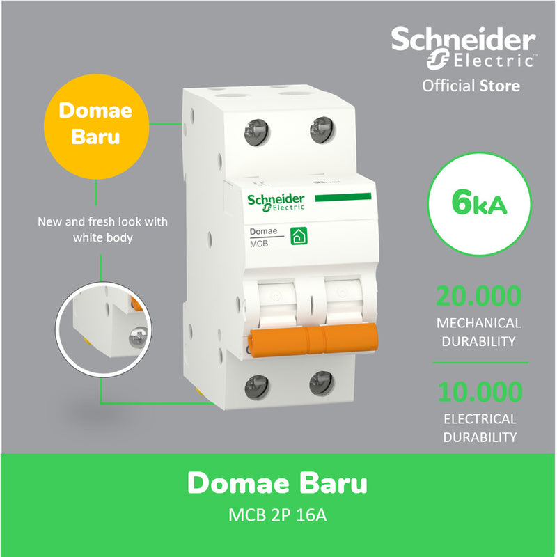 MCB Schneider Domae 2P 16A 6kA  DOMF01216