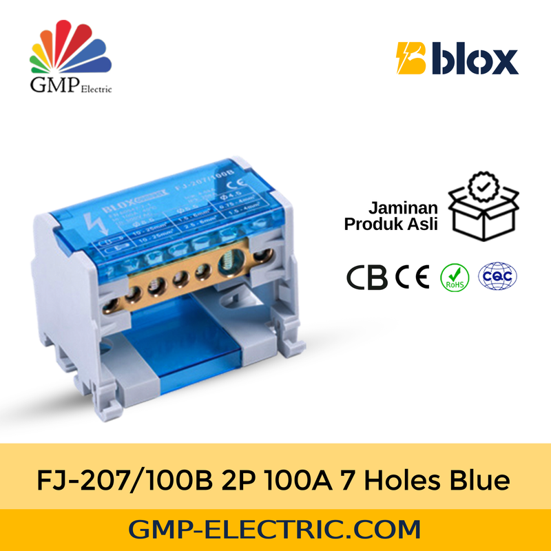 Power Distribution Block Blox FJ-207/100B 2P 100A 7 Holes Blue