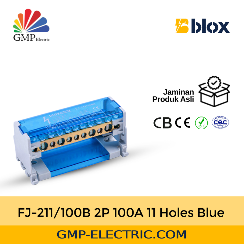 Power Distribution Block Blox FJ-211/100B 2P 100A 11 Holes Blue
