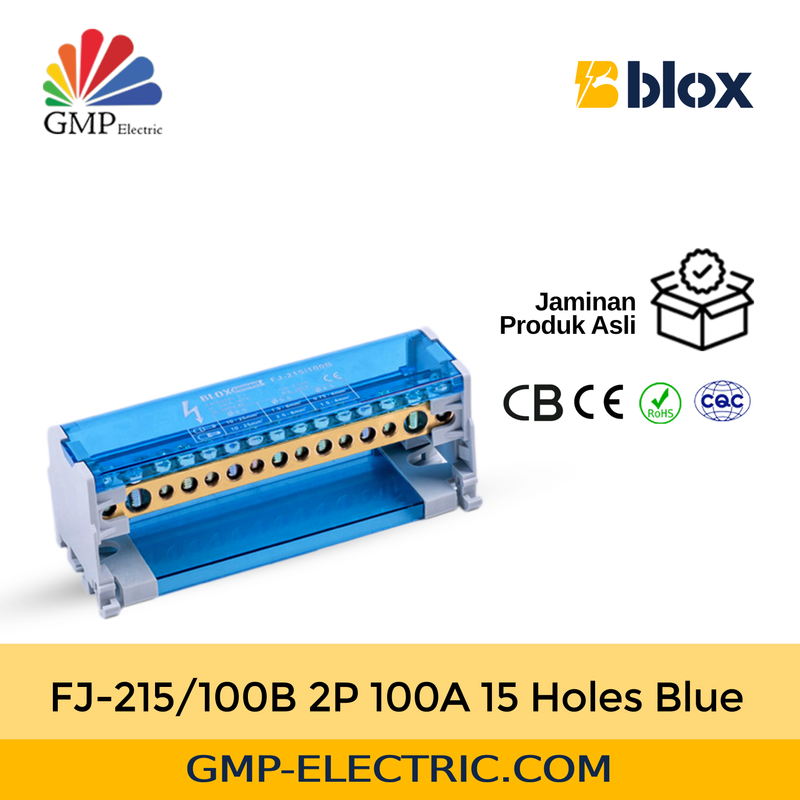 Power Distribution Block Blox FJ-215/100B 2P 100A 15 Holes Blue