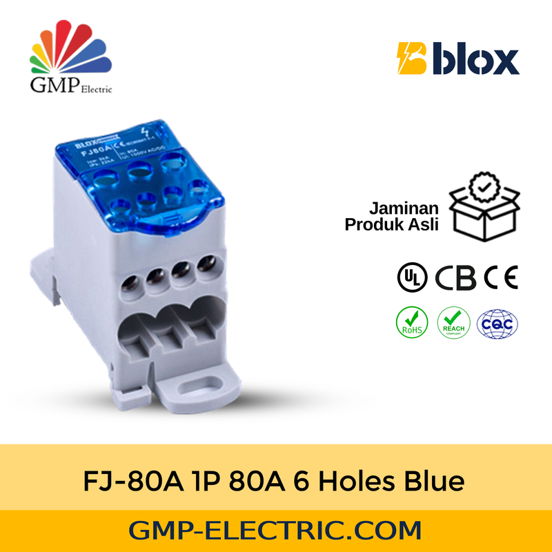 Power Distribution Block Blox FJ-80A 1P 80A 6 Holes Blue