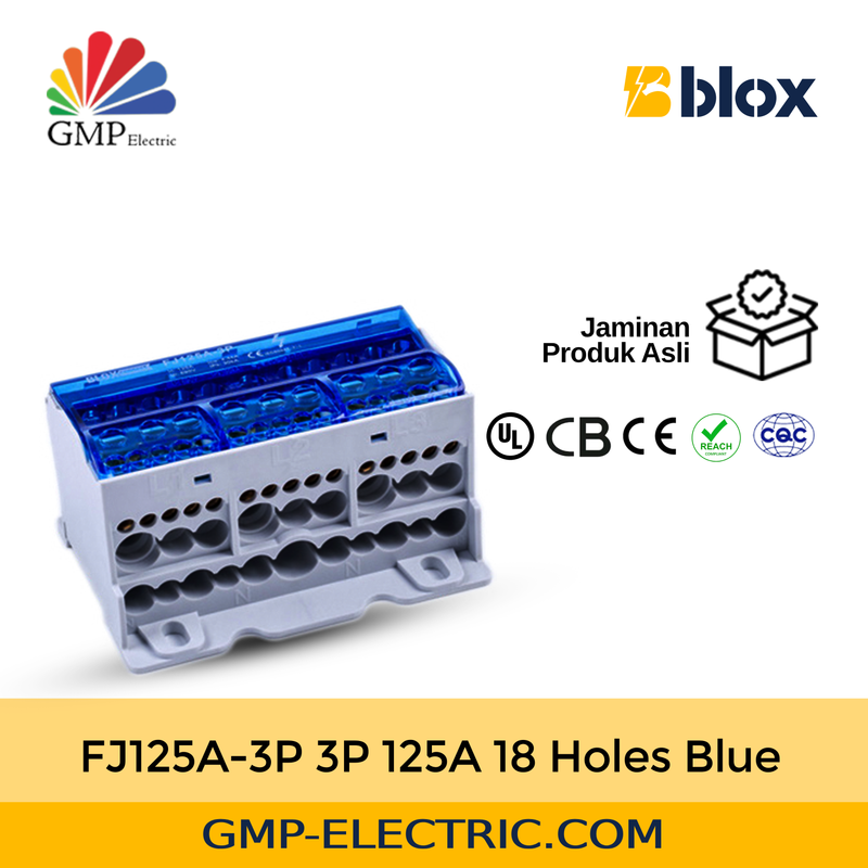 Power Distribution Block Blox FJ125A-3P 3P 125A 18 Holes Blue