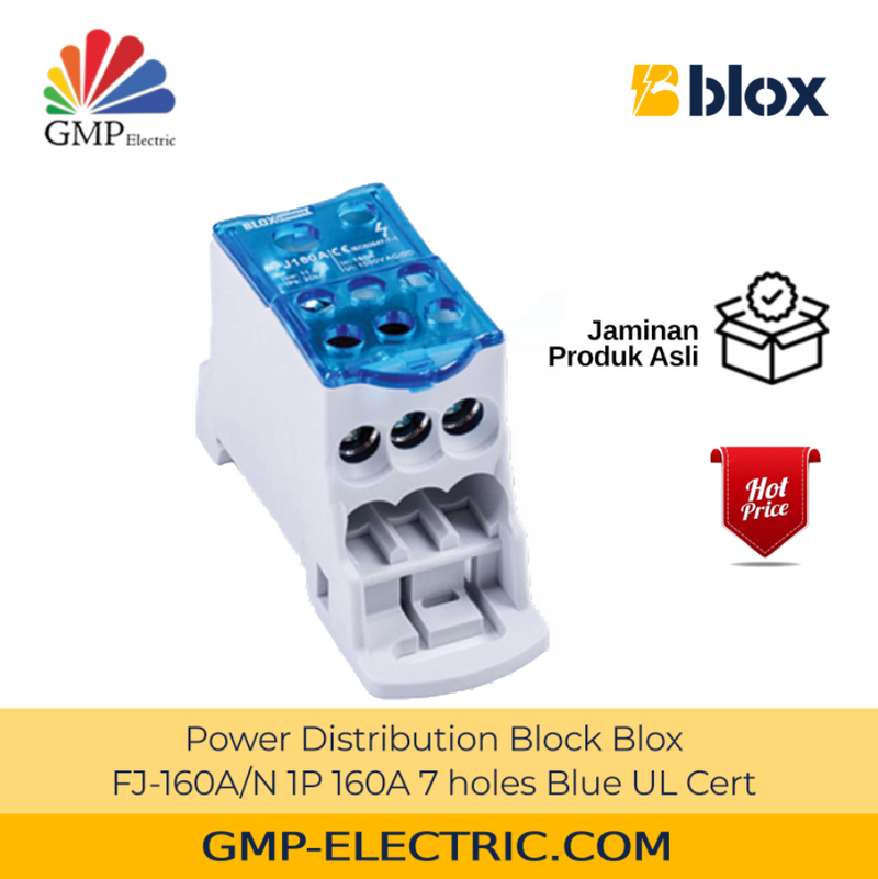 Power Distribution Block Blox FJ-160A/N 1P 160A 7 holes Blue UL Cert