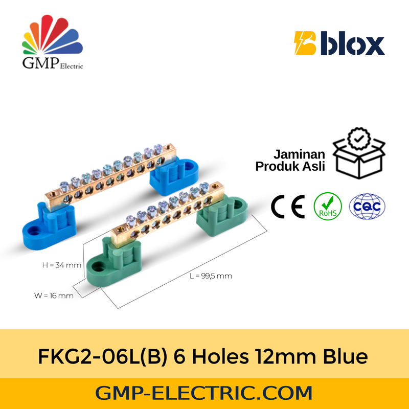 Brass Bar Terminal Uncovered Blox FKG2-06L 6 Holes 12mm