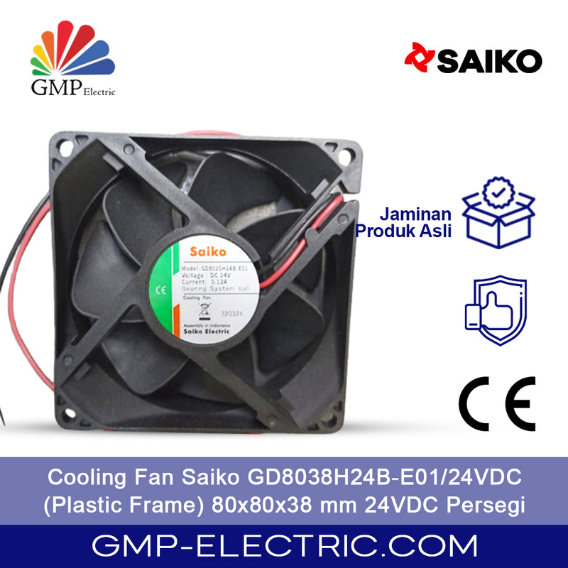Cooling Fan Saiko GD8038H24B-E01/24VDC (Plastic Frame) 80x80x38 mm 24VDC Persegi