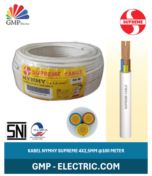 Kabel Serabut Multicore (Color) Supreme NYMHY 4x2,5 mm @100 mtr White 300/500V