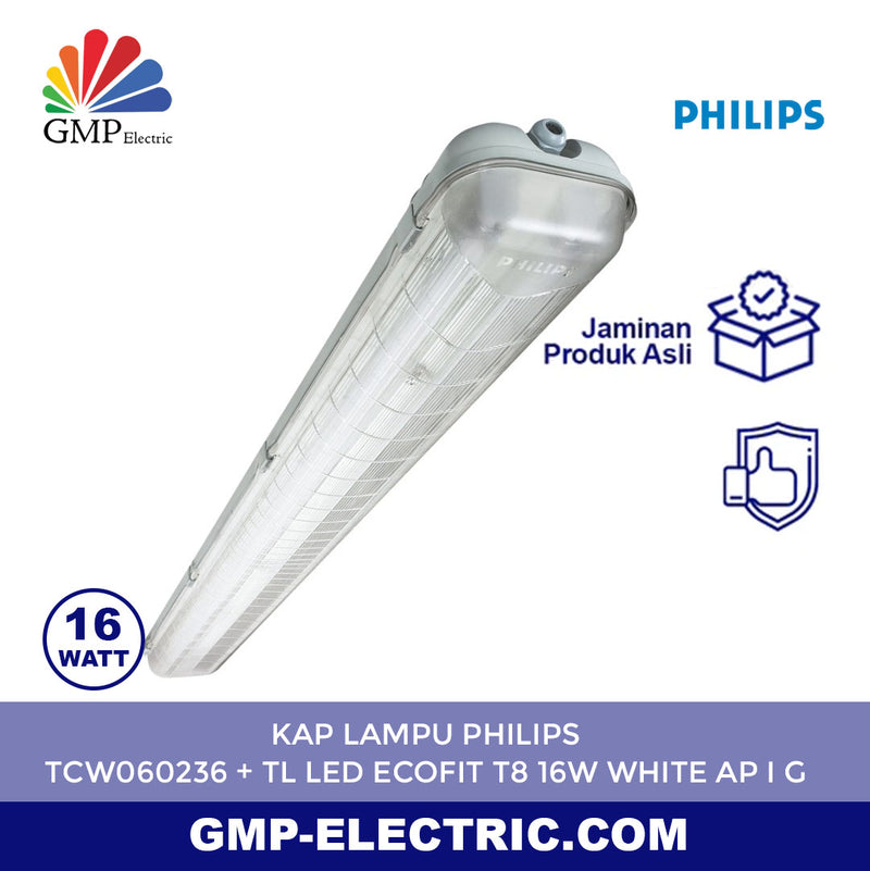 Kap Lampu Philips TCW060236 + TL Led Ecofit T8 16W White AP I G