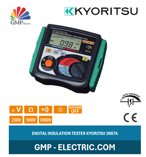 Insulation Continuity Tester Kyoritsu 3007A 2000M? 250V/500V/1000V Black & Green Backlight
