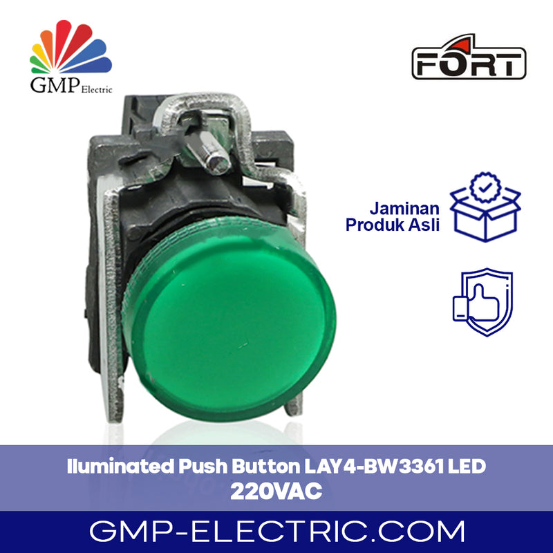 Push Button Lamp Metal Fort LAY4-BW3561 22 mm Green 220V