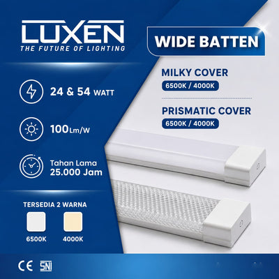Lampu LED Wide Batten LUXEN 24W 60cm Dustproof - Milky Cover (Susu)