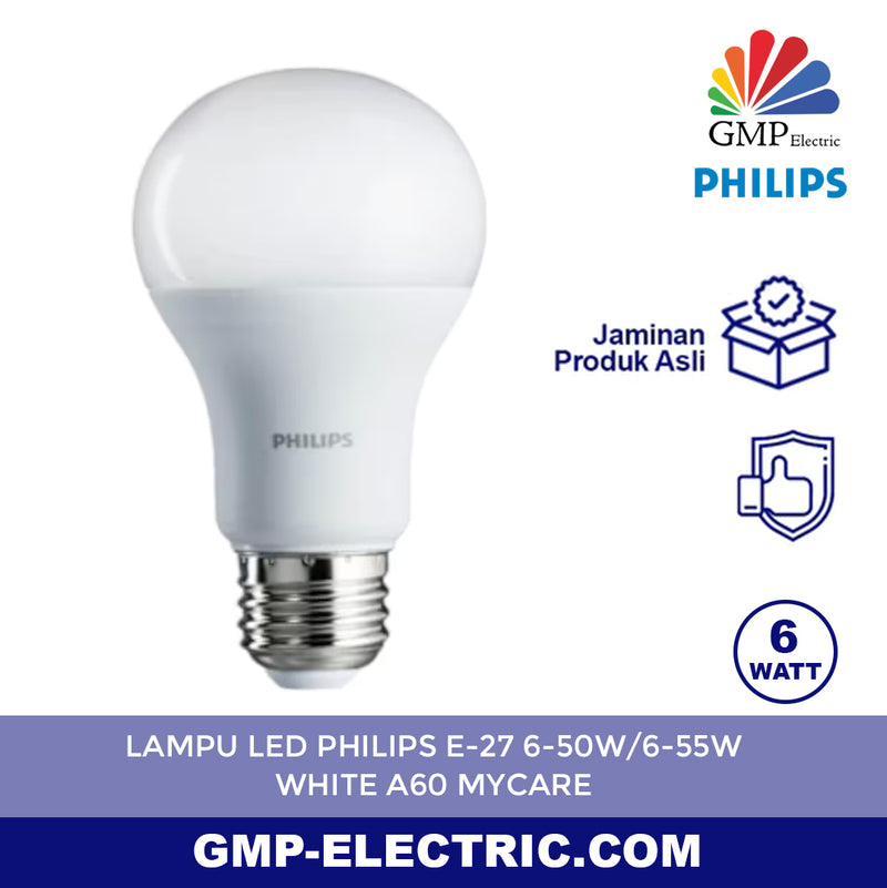 Lampu LED Philips E-27 6-50W/6-55W White A60 Mycare