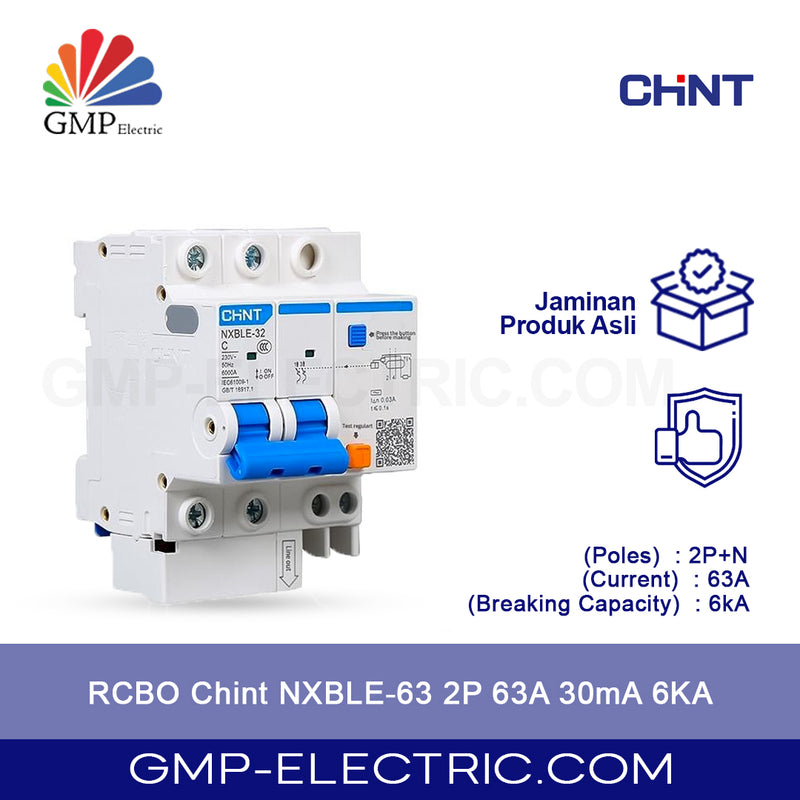 RCBO Chint NXBLE-63 2P 63A 30mA 6KA