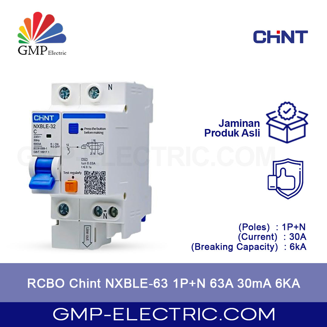 RCBO Chint NXBLE-63 1P+N 63A 30mA 6KA
