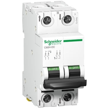 Schneider Electric MCB C60H-DC (Miniature Circuit Breaker DC) 2P | A9N61522, A9N61524, A9N61526, A9N61528, A9N61531, A9N61532, A9N61533, A9N61535, A9N61537, A9N61538, A9N61539