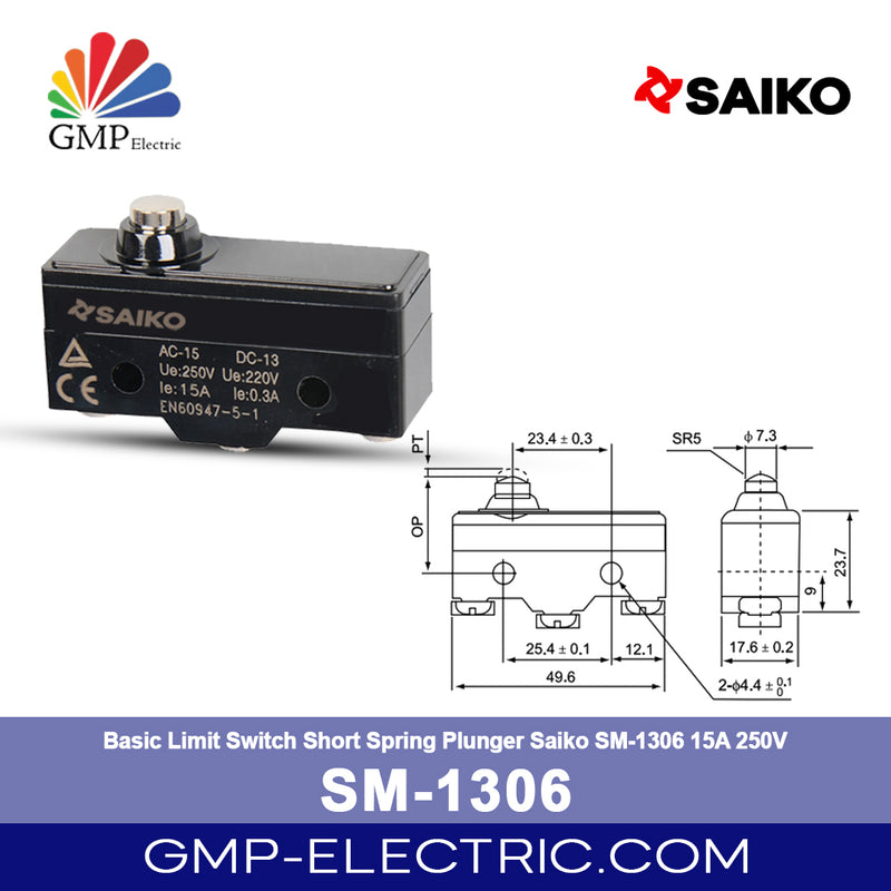 Basic Limit Switch Short Spring Plunger Saiko SM-1306 15A 250V