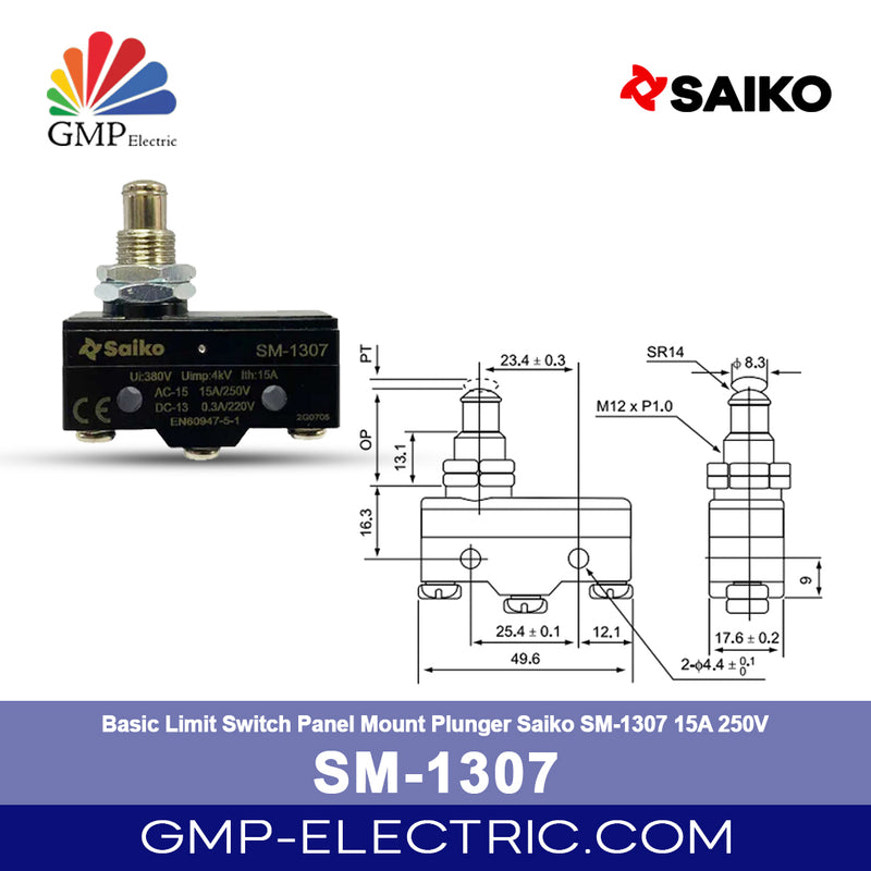 Basic Limit Switch Panel Mount Plunger Saiko SM-1307 15A 250V