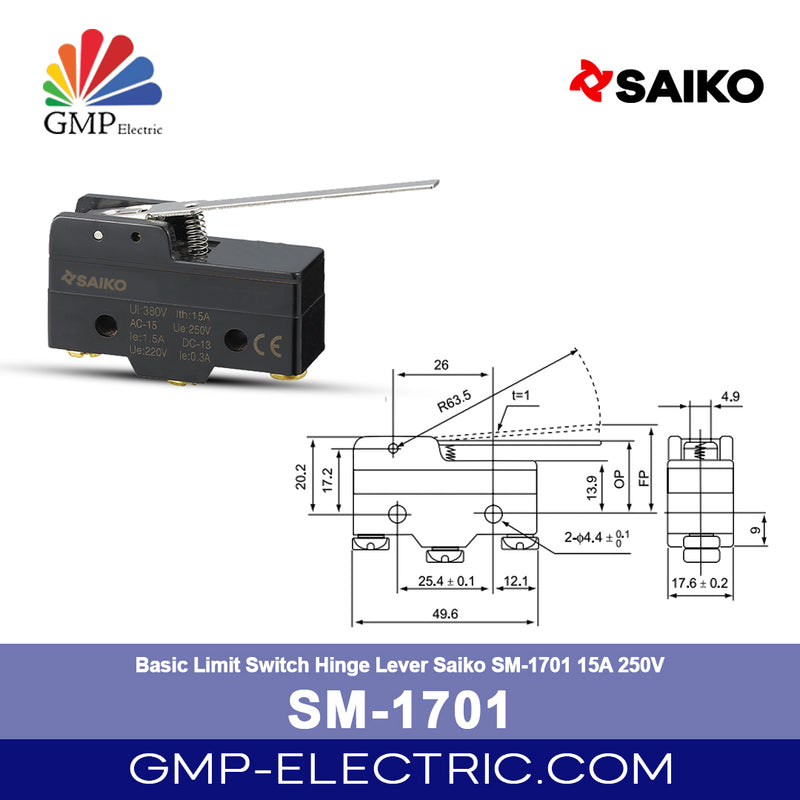 Basic Limit Switch Hinge Lever Saiko SM-1701 15A 250V