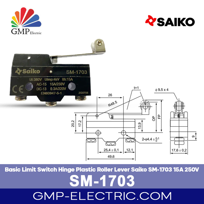 Basic Limit Switch Hinge Plastic Roller Lever Saiko SM-1703 15A 250V
