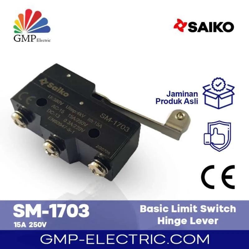 Basic Limit Switch Hinge Plastic Roller Lever Saiko SM-1703 15A 250V
