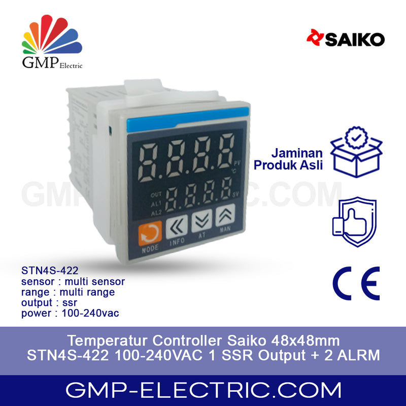 Temperatur Controller Saiko 48x48mm STN4S-422 100-240VAC 1 SSR Output + 2 ALRM