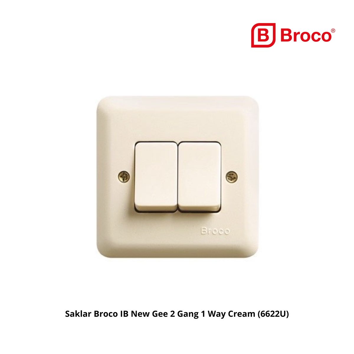 Saklar Broco IB New Gee 2 Gang 1 Way Cream (6622U)