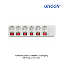 Stop Kontak Uticon ST-1685 SN 6 Lubang Grey OB+Pengaman+6 Saklar
