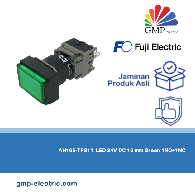 Push Button Lamp Fuji AH165-TFG11 Retangular, Momentary, LED 24V DC 16 mm Green 1NO+1NC