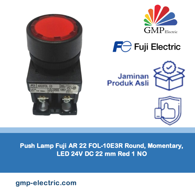 Push Lamp Fuji AR 22 FOL-10E3R Round, Momentary, LED 24V DC 22 mm Red 1 NO