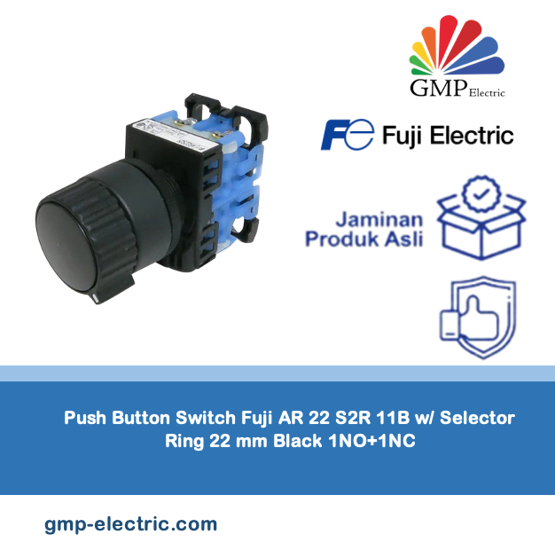 Push Button Switch Fuji AR 22 S2R 11B w/ Selector Ring 22 mm Black 1NO+1NC