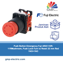 Push Button Emergency Fuji AR22 V2R-11RMushroom, Push Lock-Turn to Reset 22 mm Red 1NO+1NC