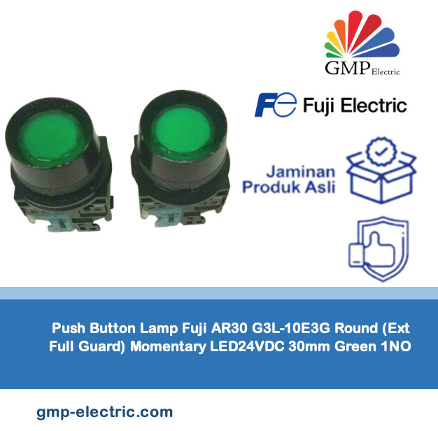 Push Button Lamp Fuji AR30 G3L-10E3G Round (Ext Full Guard) Momentary LED24VDC 30mm Green 1NO