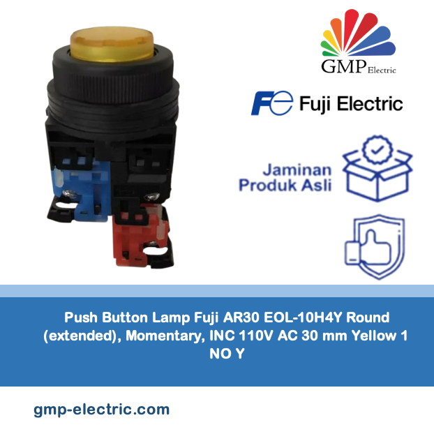 Push Button Lamp Fuji AR30 EOL-10H4Y Round (extended), Momentary, INC 110V AC 30 mm Yellow 1 NO Y