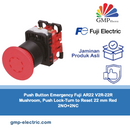 Push Button Emergency Fuji AR22 V2R-22R Mushroom, Push Lock-Turn to Reset 22 mm Red 2NO+2NC