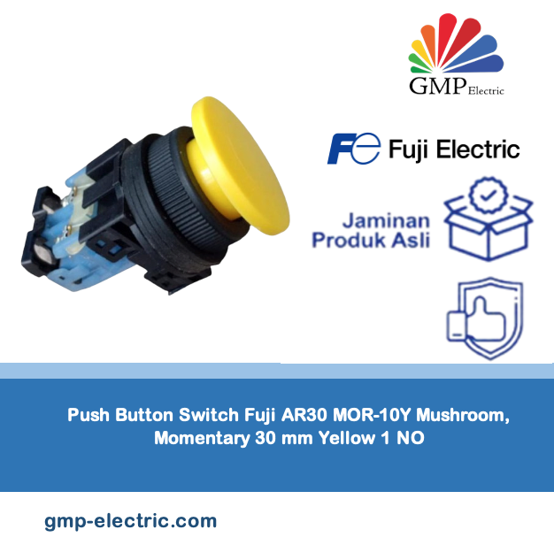 Push Button Switch Fuji AR30 MOR-10Y Mushroom, Momentary 30 mm Yellow