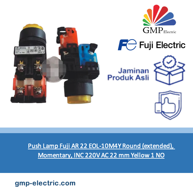 Push Lamp Fuji AR 22 EOL-10M4Y Round (extended), Momentary, INC 220V AC 22 mm Yellow 1 NO